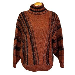 Topshop Women's Sweater 12 / L Burnt Orange Black Cowl Neck Wool Blend